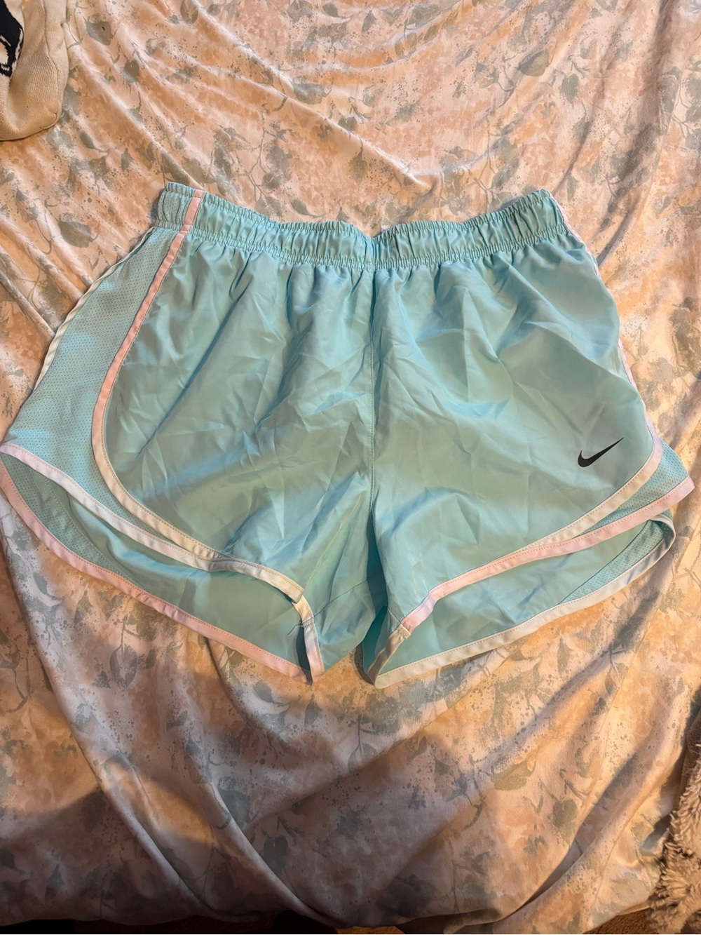 Nike Women's Light Aqua Athletic Shorts with Pink Trim